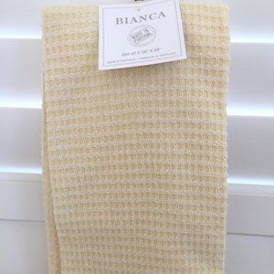 BIANCA 2x set KITCHEN TOWELS Made in Portugal 20"x28" Beige Yellow 100% Cotton